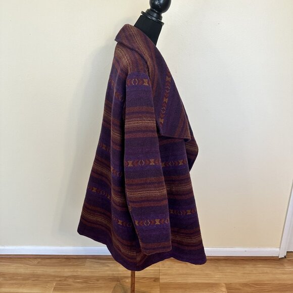 Womens Aztec Print Purple & Orange Striped Jacket Coat 1X Pockets Western Button - Picture 15 of 15